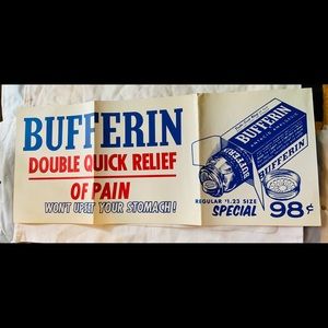 Vtg Advertising Paper Sign "Bufferin" DBL Sided